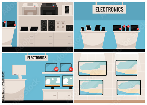 Set of backgrounds for electronics store banners, flat vector illustration.