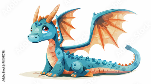 Cartoon image of blue tiny dragon. Cute fairy © Hassan