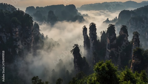 China's Zhangjiajie National Park in the fog