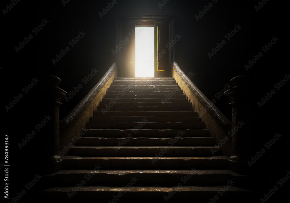stairway leading to a small door that opened and emitted bright light stairway leading to a small door that opened and emitted bright light
