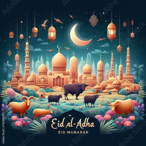 Eid al-Adha greeting card Eid Mubarak is a poster