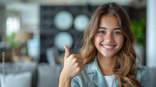 portrait of business people giving thumbs up