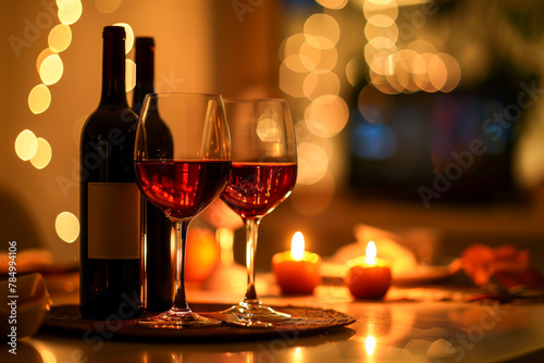 Romantic Dinner Setting With Red Wine and Candles