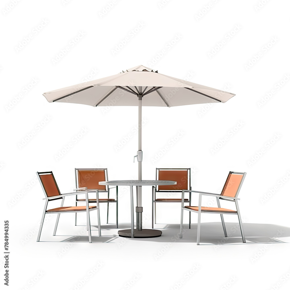 Stylish Outdoor Patio Furniture Set with Umbrella on Isolated White Background Stylish Outdoor Patio Furniture Set with Umbrella on Isolated White Background