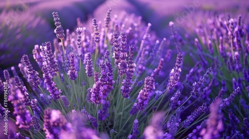 Beautiful lavender field. Purple flower background. Blossom violet aromatic plants.