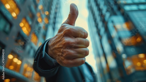 portrait of business people giving thumbs up