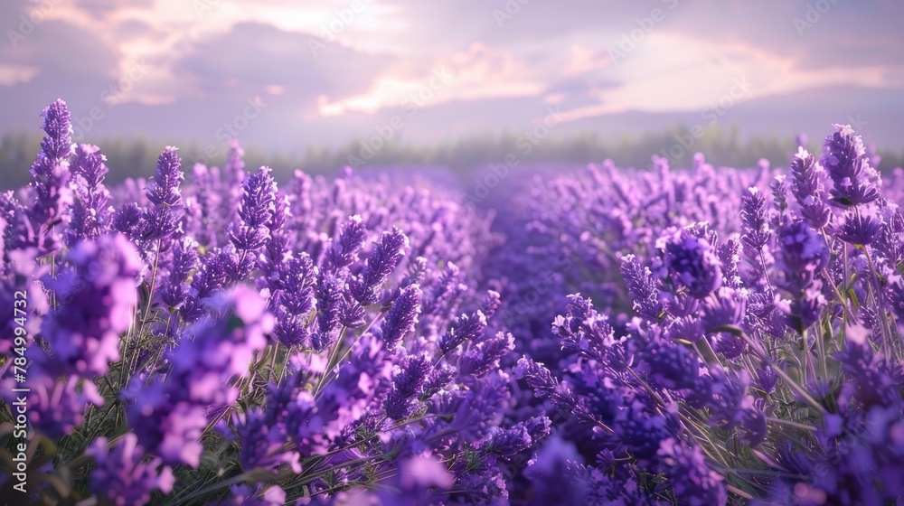 Obraz premium Beautiful lavender field. Purple flower background. Blossom violet aromatic plants.