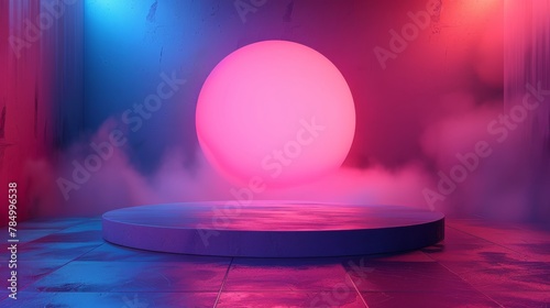 Abstract round podium illuminated with spotlight. Concept of an award ceremony. Backdrop. Modern illustration.