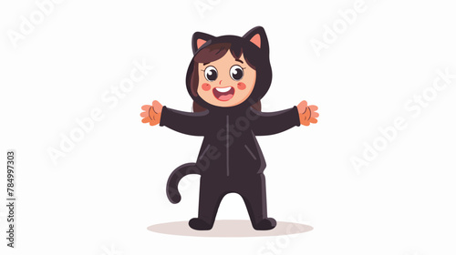 A girl in a black cat costume. Fancy dress.