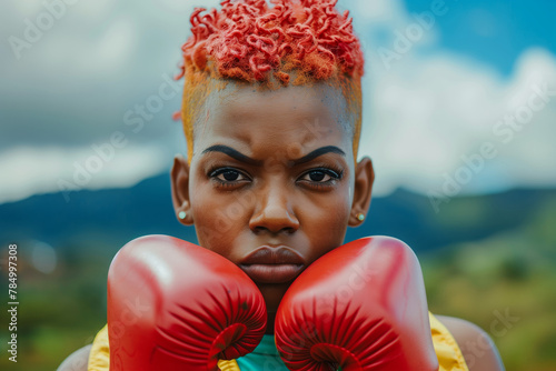 Boxer with red gloves and scenic view © gearstd