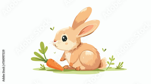 Chubby Bunny Rabbit with Carrot Illustration Flat Vector