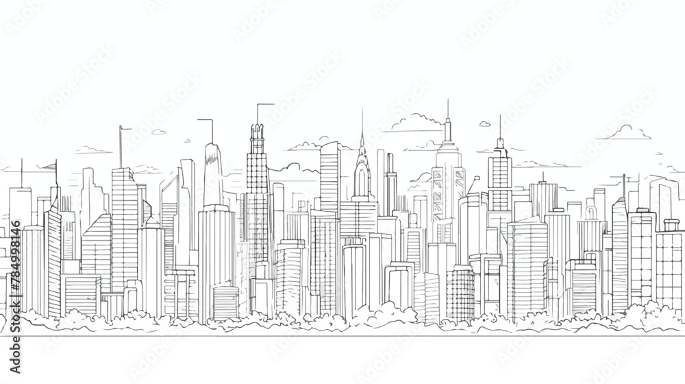 City landscape template. Thin line City landscape. 