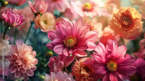 Pink gerbera flowers on bokeh background photo