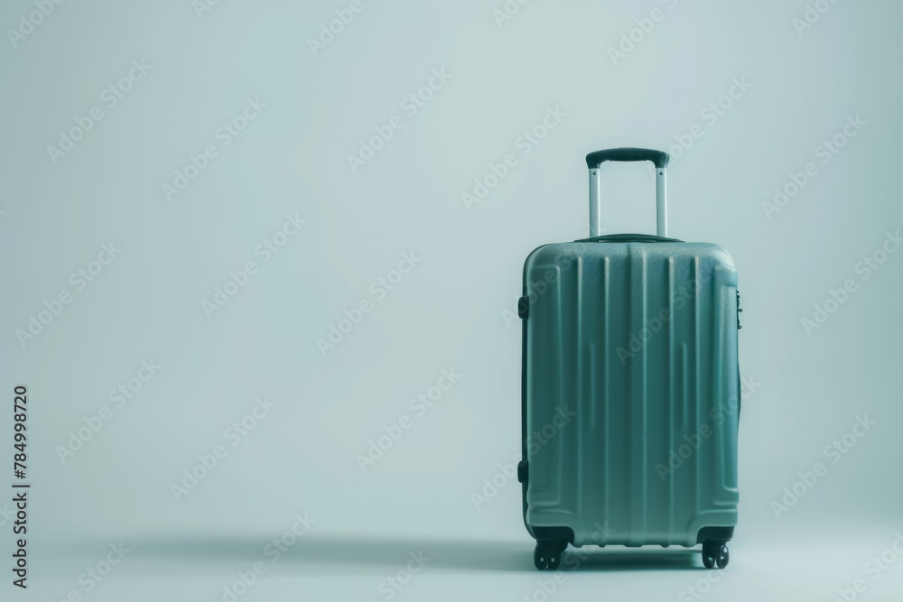 Trendy Silver Travel Suitcase with Retractable Handle Isolated on White Trendy Silver Travel Suitcase with Retractable Handle Isolated on White