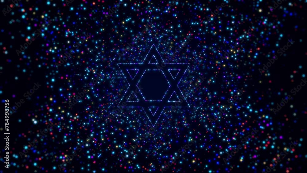 Abstract Futuristic Opener Digital Space Dark Shiny Blue Colorful Glowing Star Of David Judaism Symbol Border Frame With Glitter Sparkle Dots And Lines