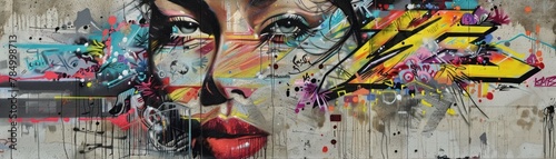 A graffiti of a woman face with bright colors