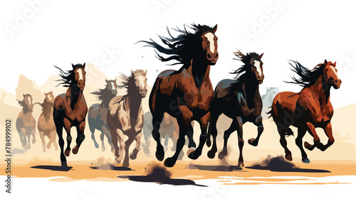 A herd of wild horses galloping across a vast open 