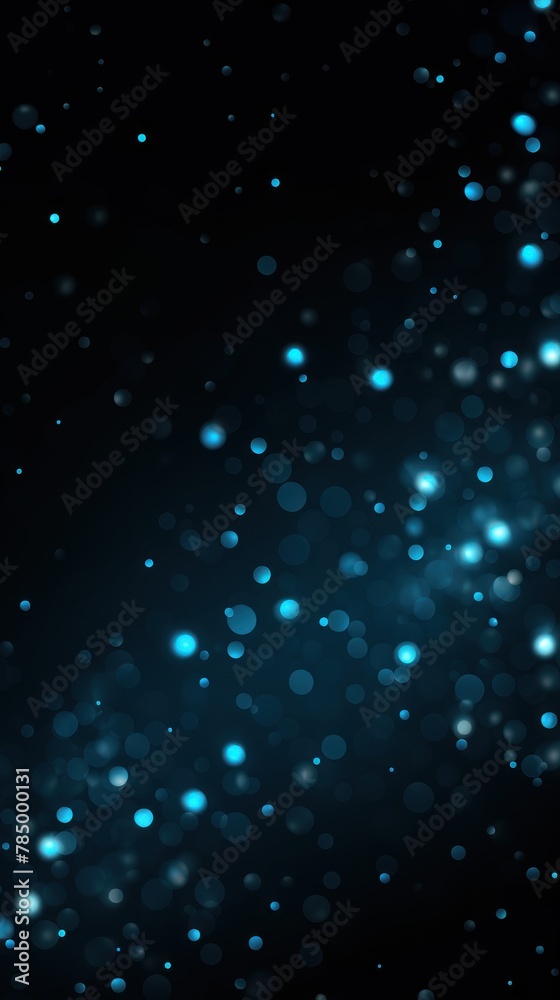 Abstract glowing light blue bokeh on a black background with empty space for product presentation, in the style of vector illustration design 