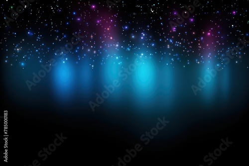 Abstract glowing light blue bokeh on a black background with empty space for product presentation, in the style of vector illustration design 