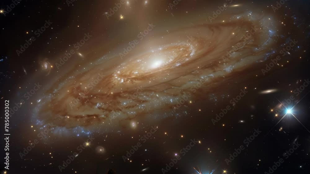 A spiral galaxy floating in the vast expanse of space. The beautiful arm structure extending from the central region in a spiral pattern is striking. 