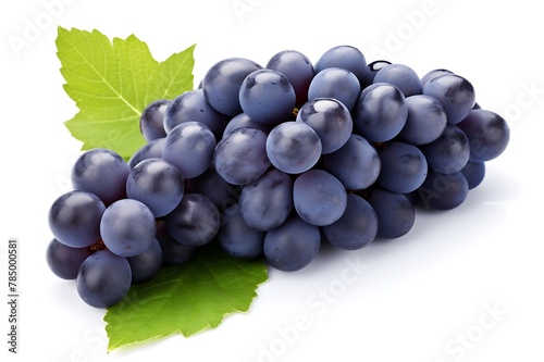 Blue grapes with leaf isolated on white background