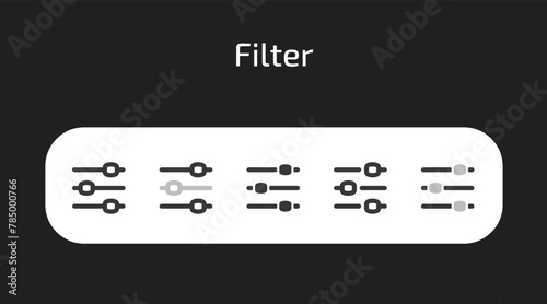 Filter icons in 5 different styles as vector	 photo