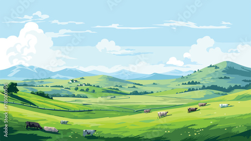 A peaceful countryside scene with rolling hills