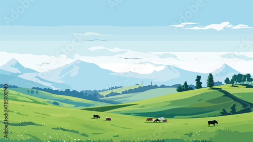 A peaceful countryside scene with rolling hills