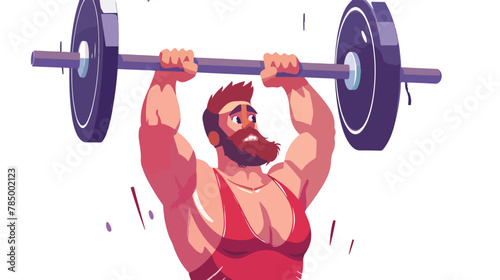Strong bodybuilder sportsman lifting heavyweight barbe photo