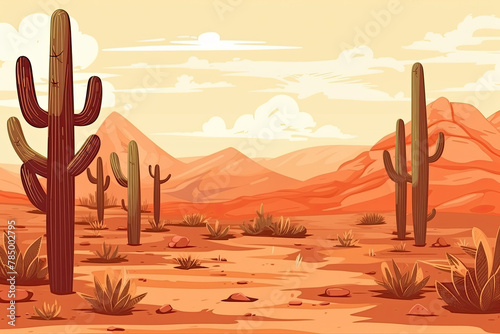 Desert landscape. Cacti at sunset. photo