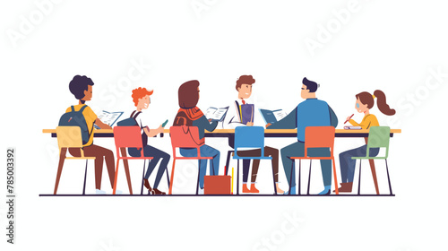Teacher or tutor studying with group of kids sitting a