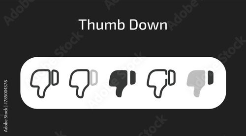 Thumb Down or dislike icons in 5 different styles as vector	