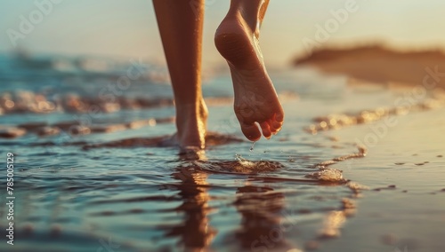 Walking Barefoot on the Beach at Sunset