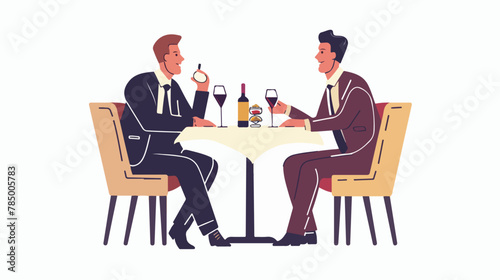 Two business man eating lunch at restaurant. 
