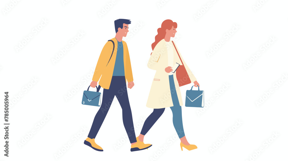 Two business professionals man and woman walking 