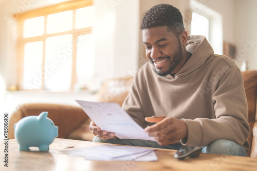 man reading letter response to his job application loan mortgage Happy smiling excited 