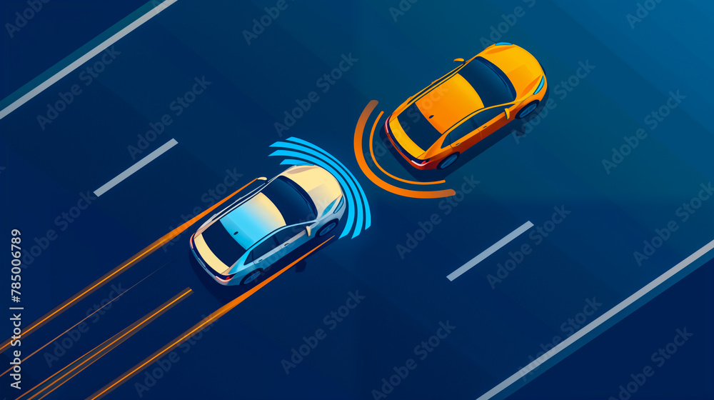 Fototapeta premium illustrations showing the car's anti-collision and cruise control system