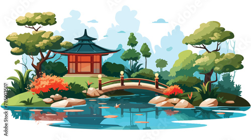 A traditional Japanese garden with a koi pond 
