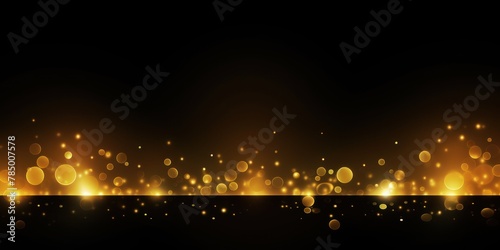 Abstract glowing light yellow bokeh on a black background with empty space for product presentation, in the style of vector illustration design