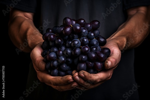 Fresh Black grapes fruits. Ripe Black grapes in hand © MahmudulHassan