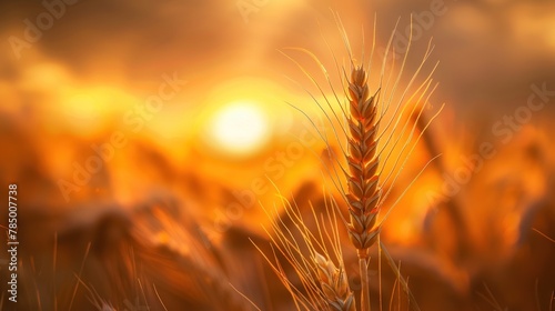 golden wheat stalk  golden ears of wheat in an agricultural field at sunset