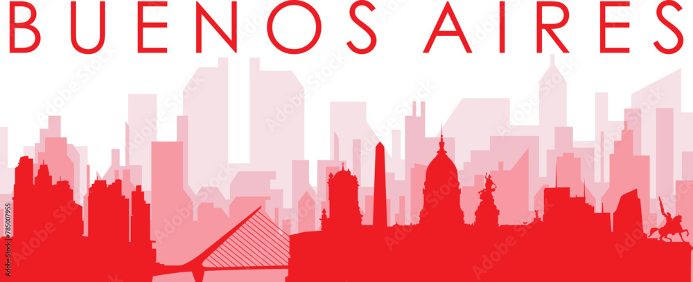 Red panoramic city skyline poster with reddish misty transparent background buildings of BUENOS AIRES, ARGENTINA Red panoramic city skyline poster with reddish misty transparent background buildings of BUENOS AIRES, ARGENTINA