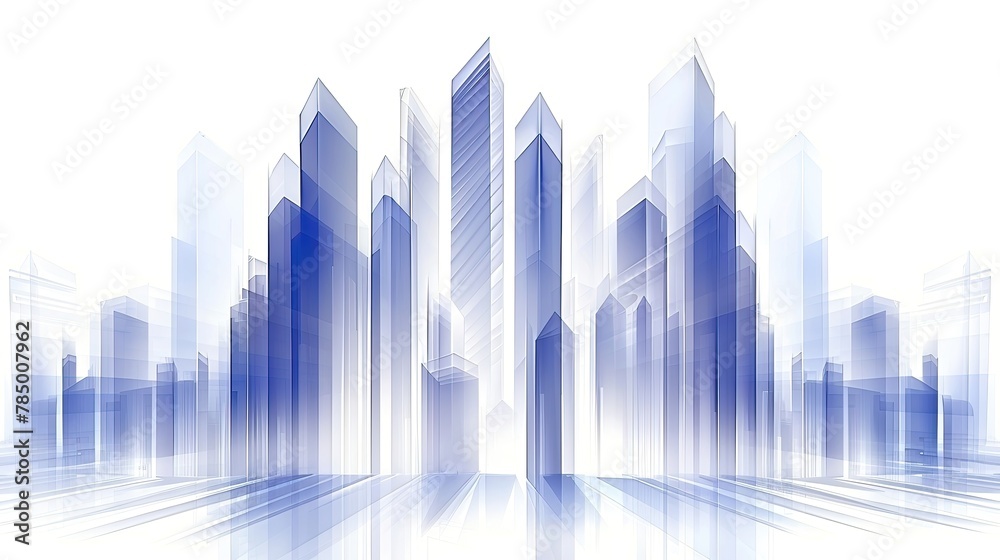 A city skyline is shown in blue and white