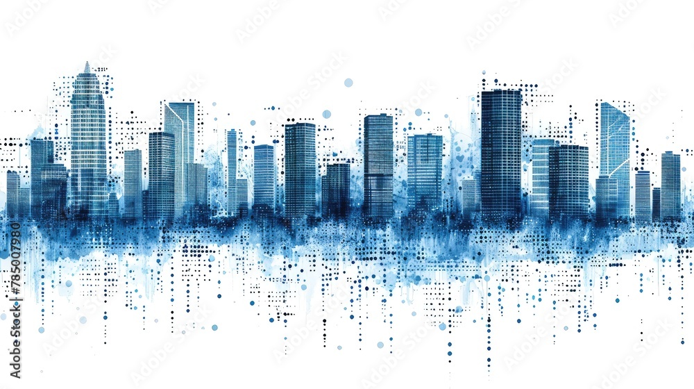 Obraz premium A city skyline is shown in blue with a white background