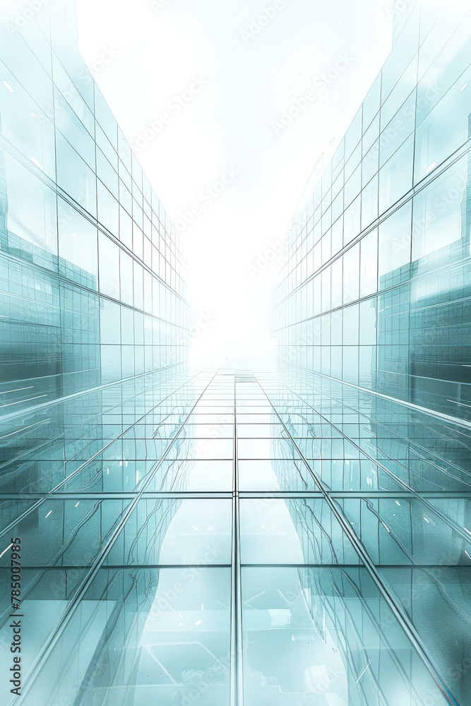 A tall building with a glass facade and a reflection of the sky in the glass A tall building with a glass facade and a reflection of the sky in the glass