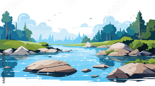A tranquil river scene with water flowing gently over