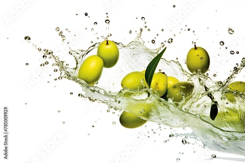 Fresh Olive and splash of water on white background