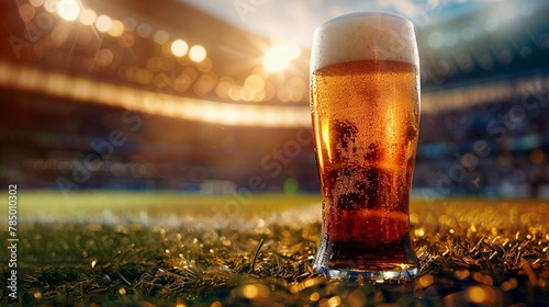 Sensory Delight The experience of enjoying a cold beer at the soccer football stadium is a sensory delight, with the crisp taste of the beverage complementing the sights and sounds of the game photo