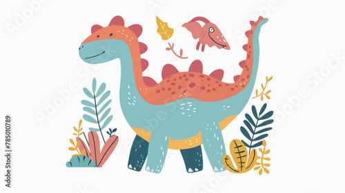 Cute bright dinosaur in doodle style. Vector illustration © Asad