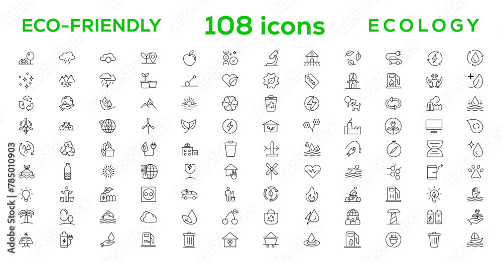 Mega set of ecology icons in trendy line style. Big set Icons collection. Vector illustration